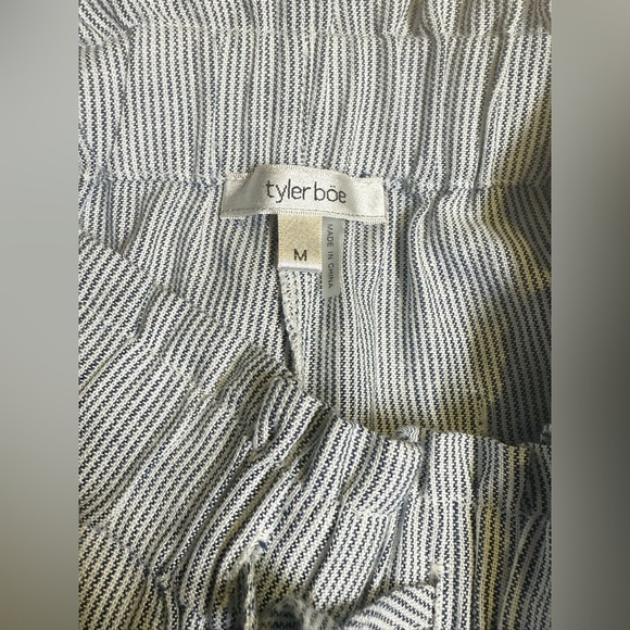 TYLER BOE Blue and white micro stripe Linen blend elastic waist pants size M - Picture 8 of 13